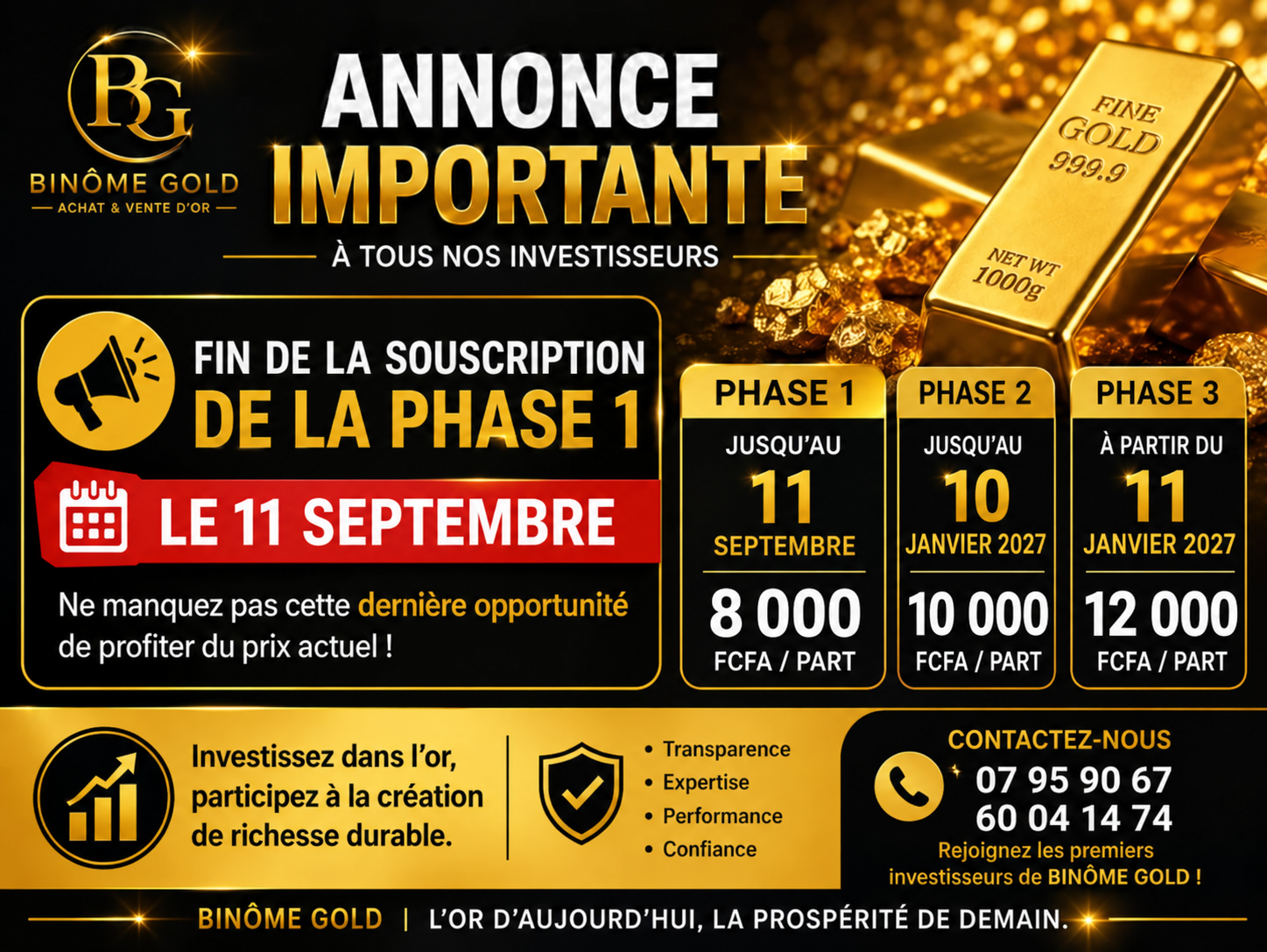 BINÔME GOLD — INFORMATION AUX INVESTISSEURS